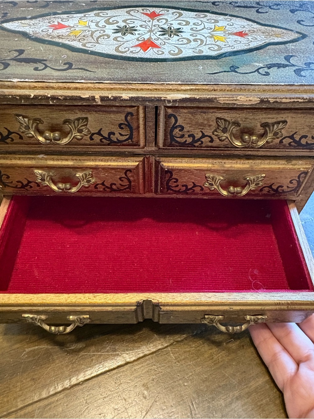 vintage Italian Florentine jewelry box hand-painted gold and black ornate Japan - Picture 9 of 11